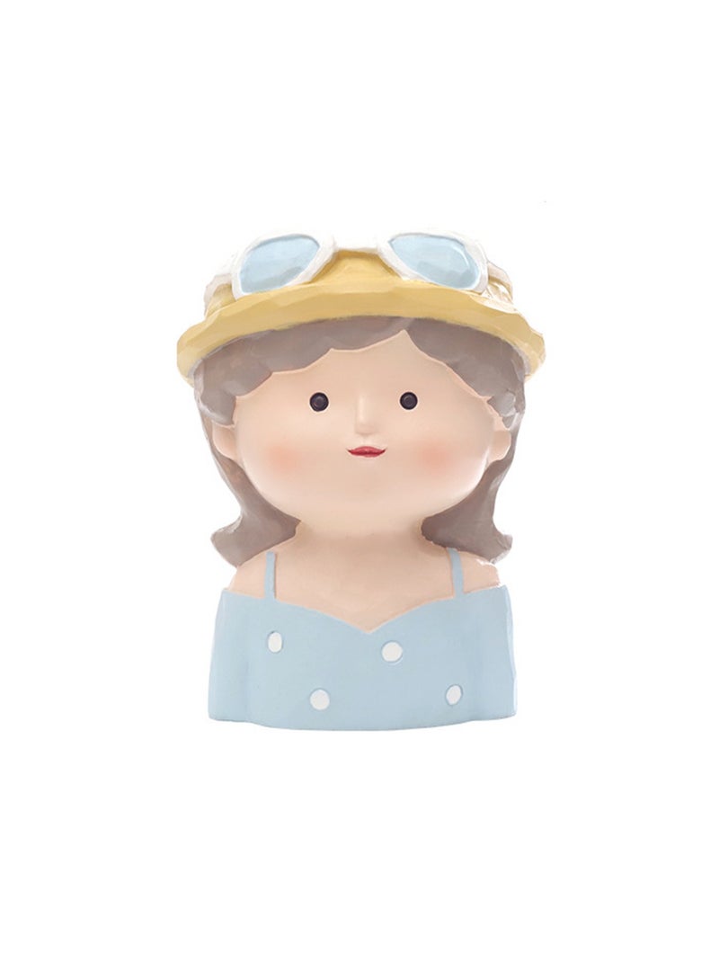 Desktop Cute Little Girl Balcony Garden Resin Fleshy Flower Pot Creative Gardening Decoration Potted Flower (Polka Dot Girl) - Image 1